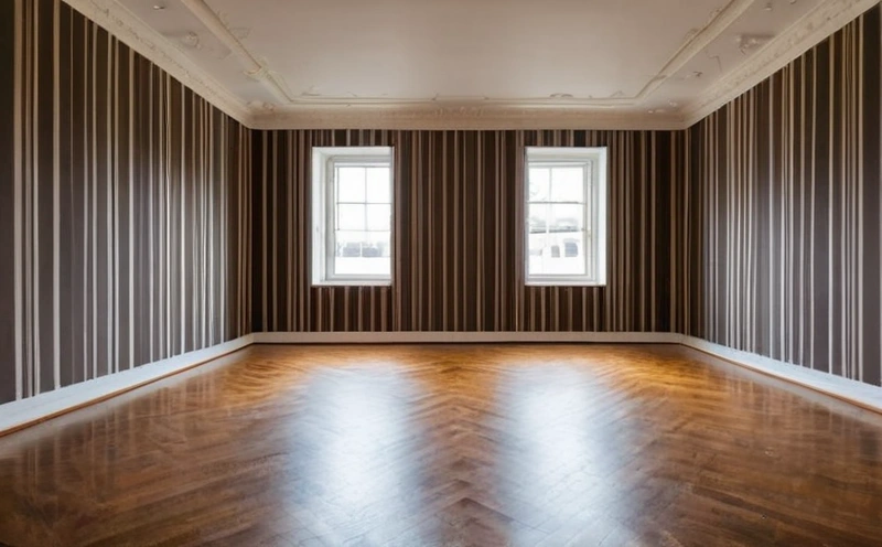 Corner of a hallway with a console table and a leaning mirror, all vertical lines running parallel to the frame edge